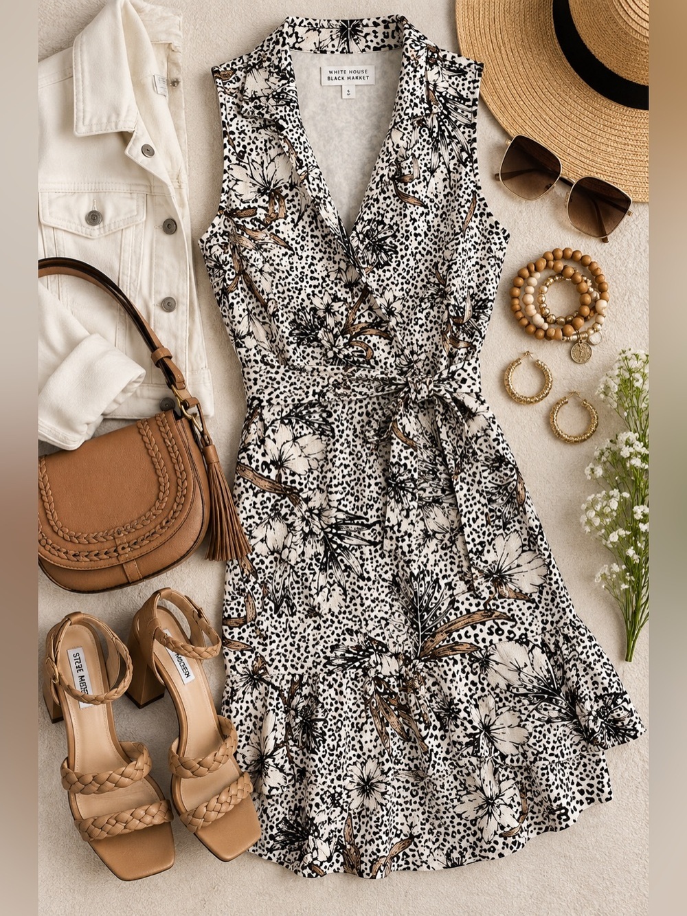 White House Black Market Printed Utility Flounce Dress NWT